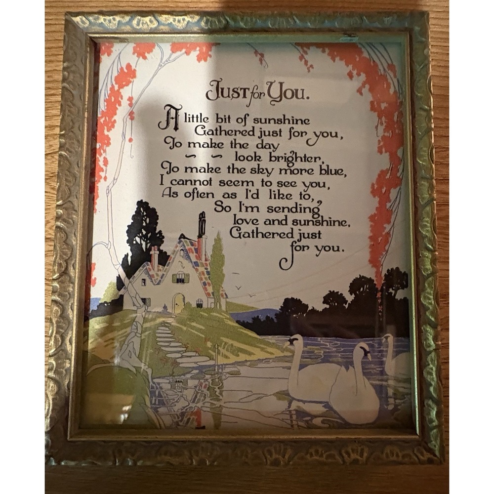 ANT Buzza Company Motto Print "Just For You" 1920's Reverse Paint On Glass 5x6